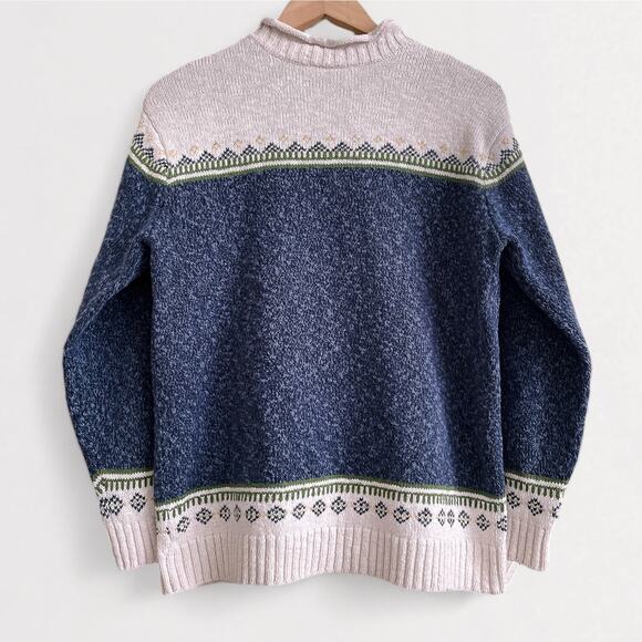 Vintage Cotton Wool Blend Sweater AOP Snowflake Sz S Christmas Mock Neck - Picture 7 of 8
